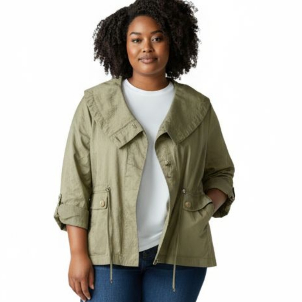 Talbot's Army Green Lightweight 3/4 Sleeve Cargo Jacket Women's Plus Size 14